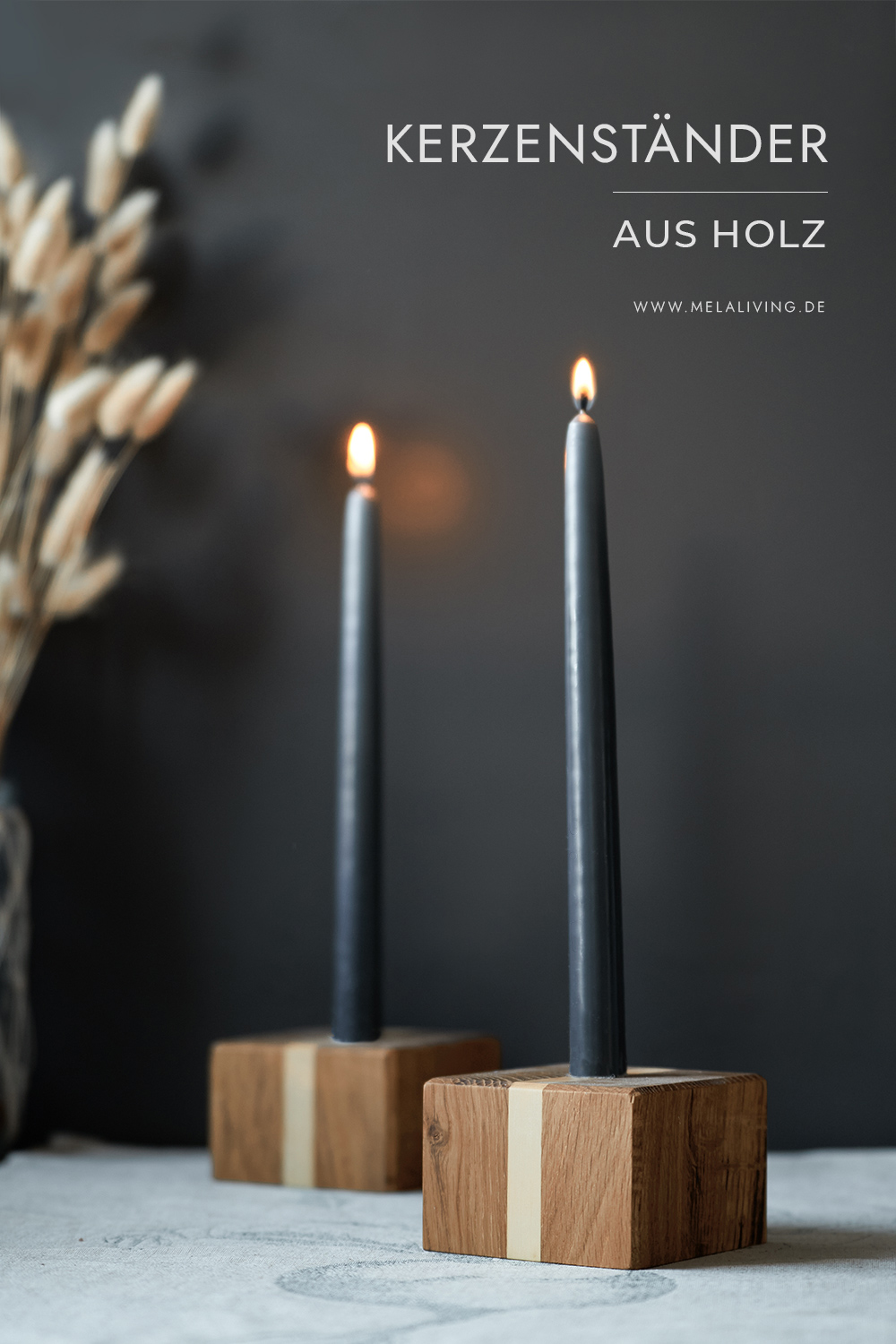 Diese dekorativen Kerzenständer passen durch ihren minimalistischen Stil in jede Einrichtung. Sieh dir meine einfache and anfänger-freundliche Anleitung für dieses DIY an und probier es mal aus! Übrigens auch eine tolle Last-Minute-Geschenkidee! #Kerzenständer #Holz #DIY #Woodworking @melaliving